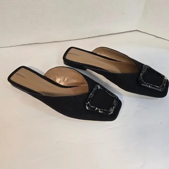 SAM EDELMAN LAVINA MULE LINEN BUCKLE FLATS, SIZE 9 - Picture 3 of 7